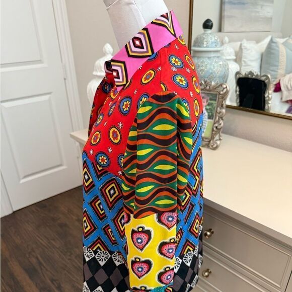 ALICE + OLIVIA Carla Kranendonk Willa Patchwork Silk Blouse - Picture 4 of 6